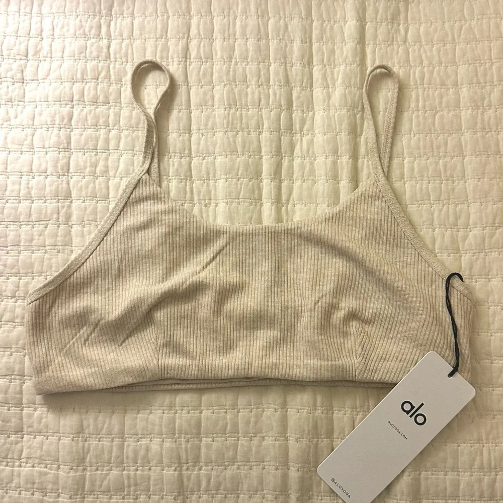 ALO Yoga Ribbed Scoop Bralette in Beige